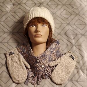 Cozy Cream Knit Hat, Scarf, and Mittens Set